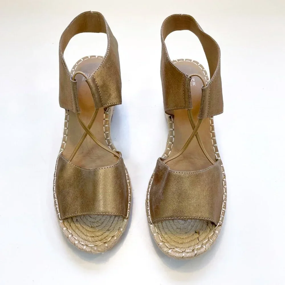 Eileen Fisher Metallic Gold Espadrille Wedge Sandals